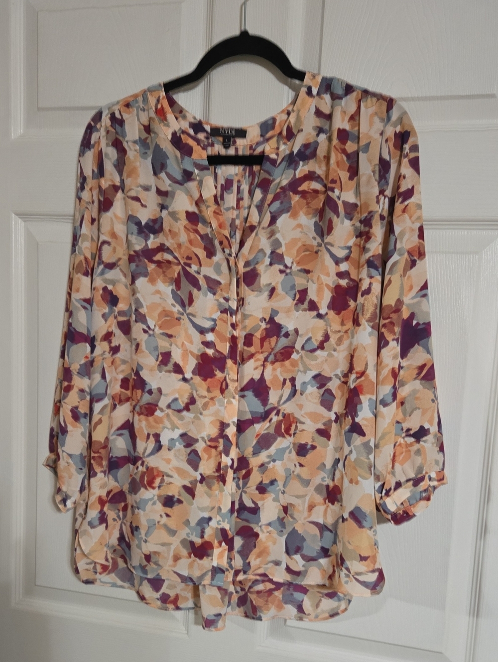 New York & Company Floral Watercolor Button-Front Blouse - Cream/Multi